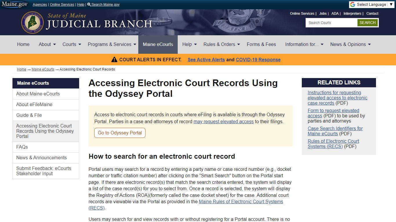 Accessing Electronic Court Records: State of Maine Judicial Branch