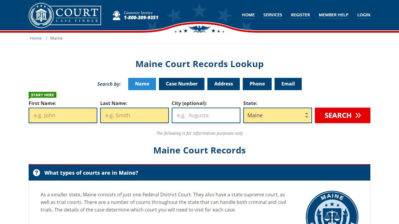 Maine Court Records Lookup - ME Court Case Search - CourtCaseFinder.com