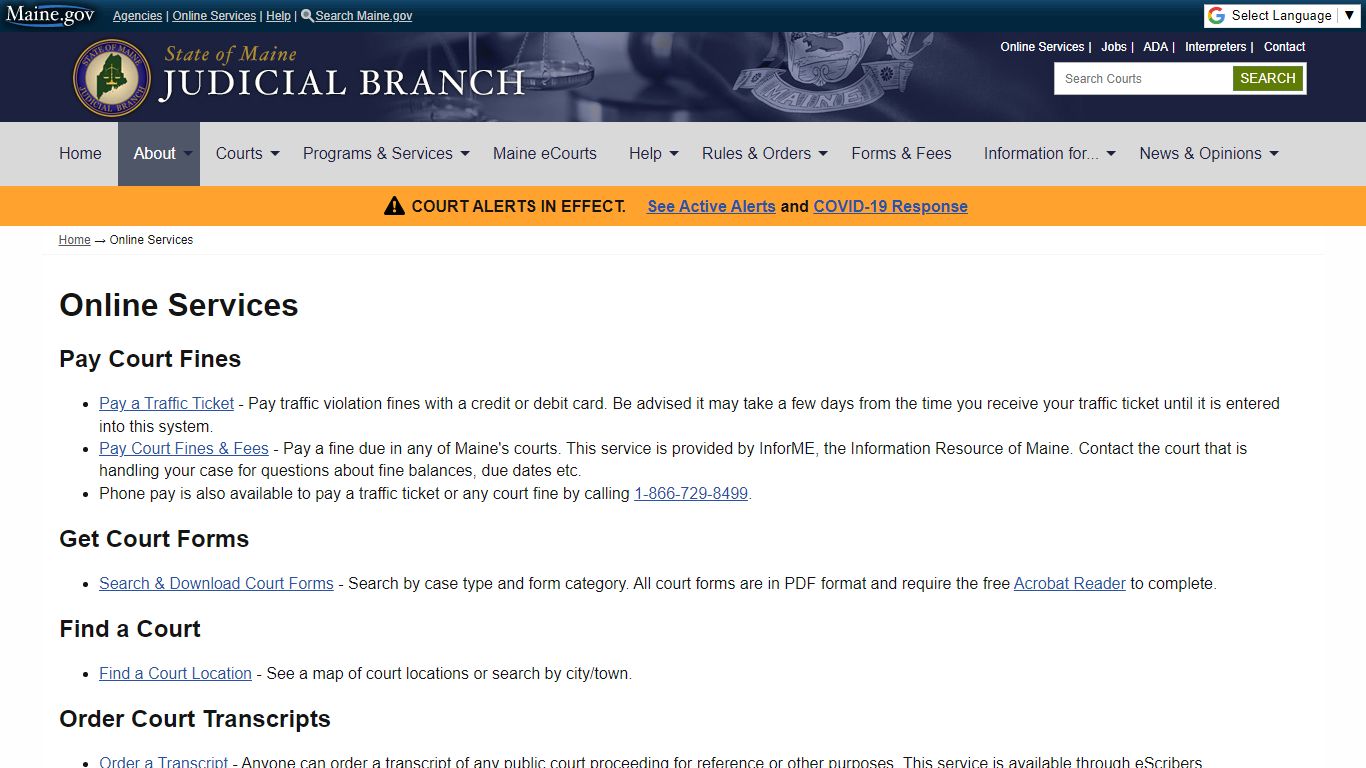 Online Services: State of Maine Judicial Branch